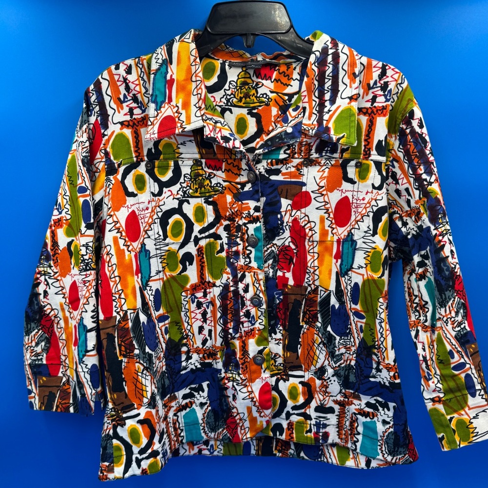 VTG Mirror Image Women's XL Abstract Print Button Up Jacket Made‎ in India